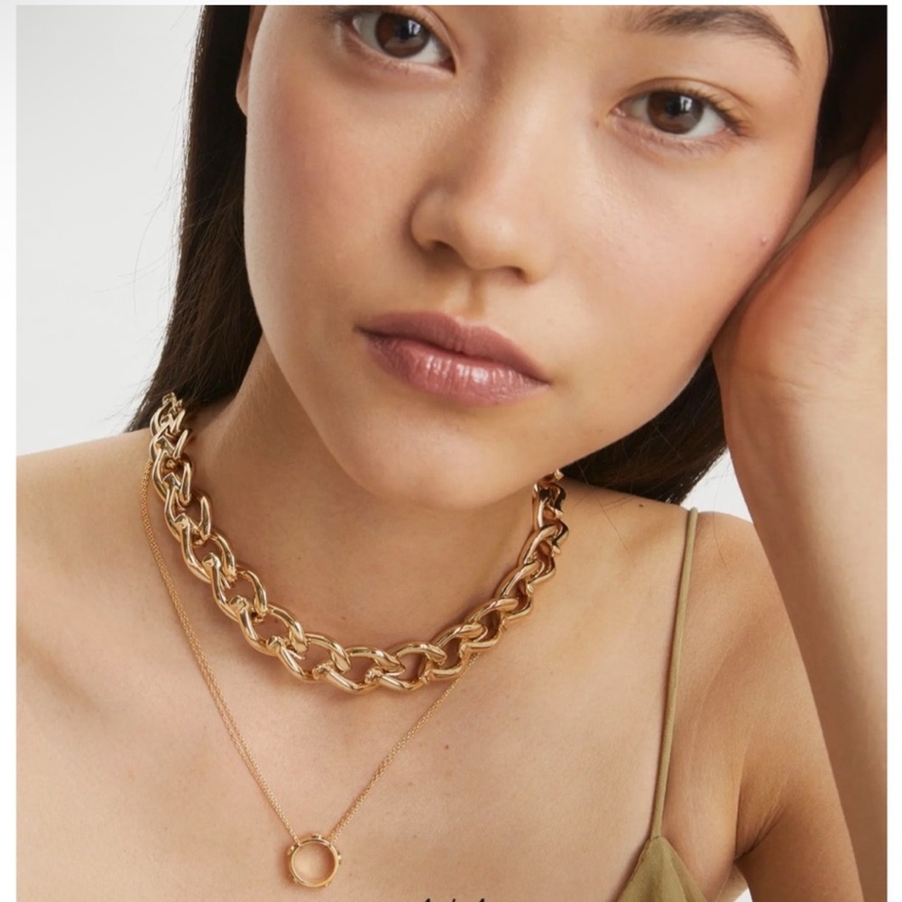 Tory Burch Icon ring pendant double chain in Tory gold NEW $129